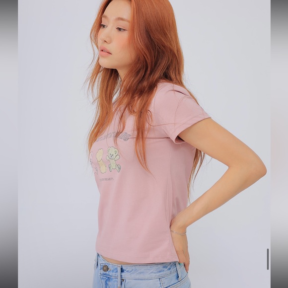 Stylenanda 3ce Korea Teddy Bear Print Cap Sleeve T-Shirt - Picture 15 of 16